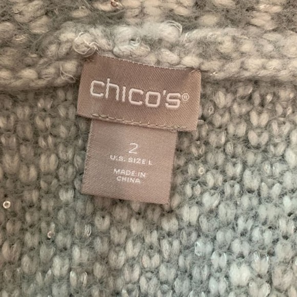 Chico's Wool Blend Sleeveless Open Front Sequined Cardigan Sweater Vest Gray - L - Picture 3 of 5
